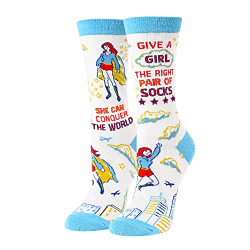 HAPPYPOP Funny Feminist Empowering Women Gifts, Novlety Inspirational Socks Motivational Socks Breast Cancer Socks