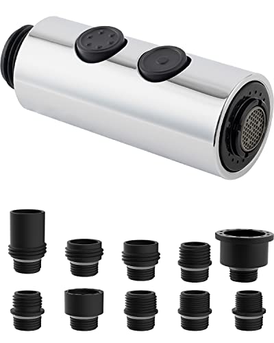 Hibbent Pull Out Sink Sprayer Head Replacement, 2 Function Kitchen Faucet Sprayer Head with 11 Adapters, Pull Down Spray Head Compatible with Moen, American Standard, Delta, Kohler Faucets, Chrome