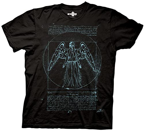Ripple Junction Doctor Who Adult Unisex Vitruvian Angel Heavy Weight 100% Cotton Crew T-Shirt Large Black