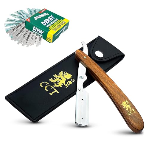The Cambridge Cutthroat Cut Throat Razor Kit Missanda Hardwood & Stainless Steel Professional Barber Razor, Premium Single Blade Straight Edge Razor, Moustache & Beard Shaper, Travel Pouch Included