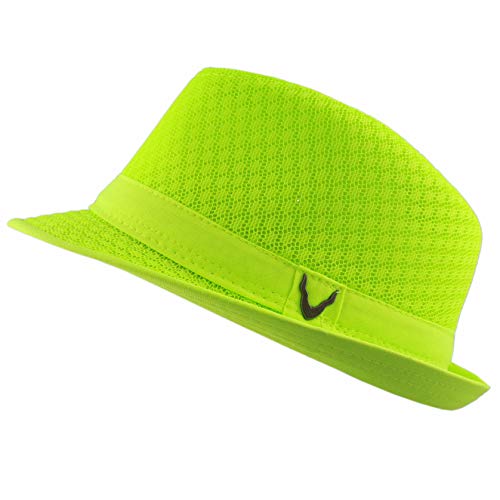 The Hat Depot Light Weight Classic Soft Cool Mesh Crushable Fedora hat (S/M, Lime)