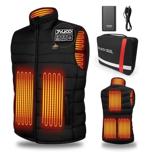 JVUOO Lightweight Heated Vest for Men with Battery Pack 7.4V, 6 Heating Zones Warmth Heating Jacket, 3 Temperature Control Rechargeable Apparel USB Battery Included, Suitable for Winter Outdoor, XL