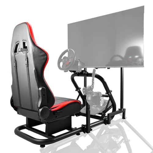 HOTTOBY Adjustable Racing Cockpit with TV Stand Red Seat Fit for Logitech,Thrustmaster,Fanatec,G923,G920,T500,Wheel Shifter Pedals NOT Included