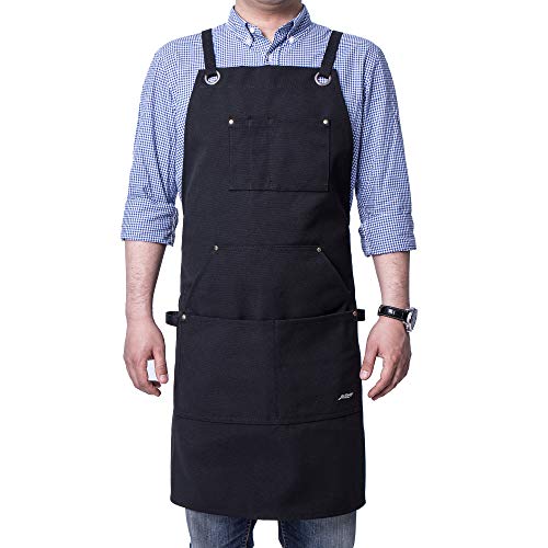Life Flavor Heavy Duty Canvas Work Apron,Tool Pockets, Back Straps Adjustable（black）