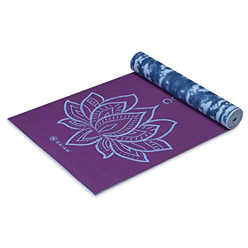 Gaiam Yoga Mat Premium Print Reversible Extra Thick Non Slip Exercise & Fitness Mat for All Types of Yoga, Pilates & Floor Workouts, Purple Lotus, 68'L x 24'W x 6mm Thick