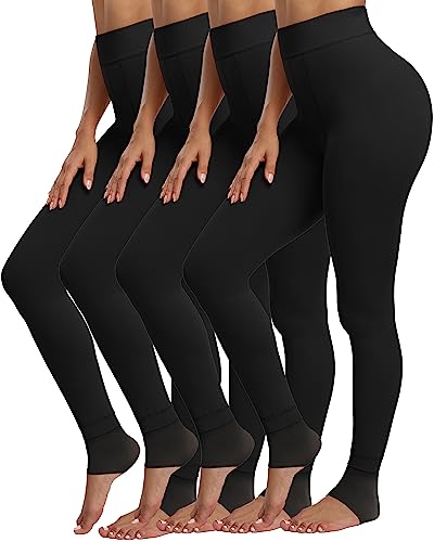 CHRLEISURE Women's Winter Warm Fleece Lined Leggings - Thick Velvet Tights Thermal Pants (4 Black, M/L)