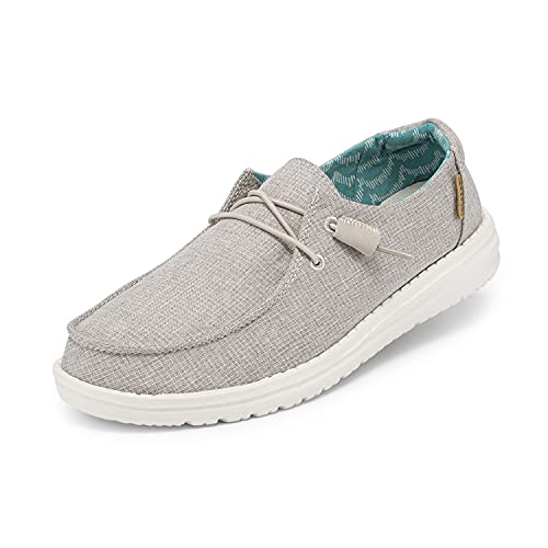 Hey Dude Women's Wendy Chambray Woven Tan Size 9 | Women’s Shoes | Women’s Lace Up Loafers | Comfortable & Light-Weight
