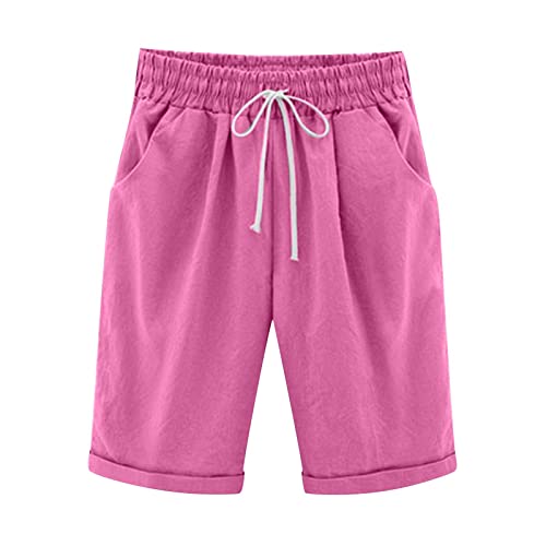 Clearance of Sales Today Deals Summer Shorts for Women 2024 Elastic High Waisted Drawstring Casual Shorts Work Office Comfy Shorts with Plus Size Womens Shorts high Waisted Hot Pink 4X