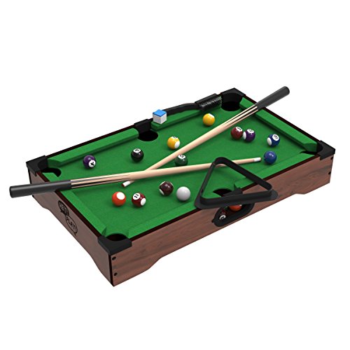 Mini Pool Table - 20-Inch Portable Tabletop Billiards Game with Cue Balls, Sticks, Chalk, Brush, and Triangle Rack - Table Games by Hey Play