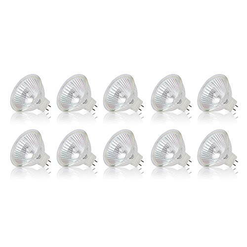 Simba Lighting Halogen MR16 20W 12V Light Bulbs (10 Pack) for Landscape, Track Lights, Fiber Optics, Desk Lamps, BAB C Spotlights with Glass Cover, GU5.3 Bi Pin Base, 2700K Warm White Dimmable