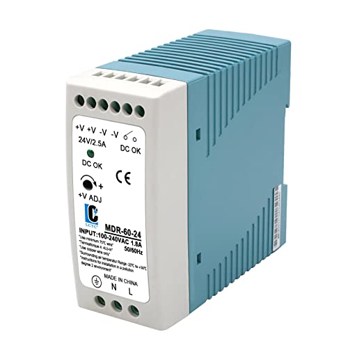 LCLCTC DIn Rail DC 24V Switching Power Supply MDR 60W Rail Type(Input:100-240VAC,Output:24VDC,50/60HZ) Power Supply Switch Switching Converter (24V 2.5)