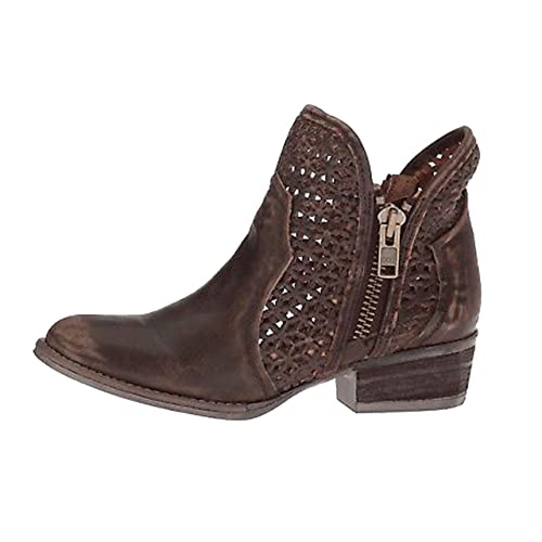 Corral Boots Women's Comfortable Leather Cowgirl Western Cut-Out Shortie Booties Boots, Brown, 7.5