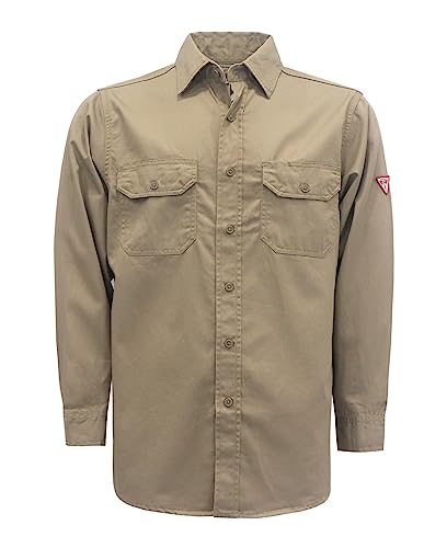 TICOMELA FR Shirts for Men Flame Resistant/Fire Retardant Shirt NFPA2112 7.5oz Khaki Men's Welding Shirt