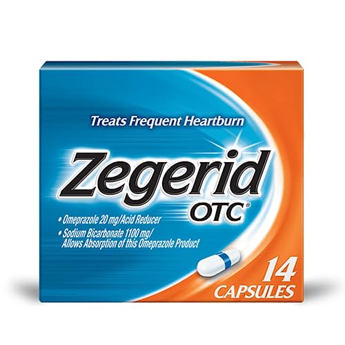 Zegerid OTC 24-Hour Heartburn Relief, The Only Proton Pump Inhibitor with Omeprazole 20mg + Sodium Bicarbonate, Treats Frequent Heartburn, 14ct Capsules