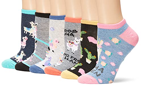 K. Bell Socks Women's 6 Pair Pack Fun Pop Culture Funny Novelty Low Cut No Show, Llama Queen Ankle Socks Six (Multi-Colored), 4 – 10 Medium