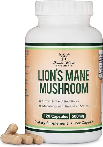 Lions Mane Supplement Mushroom Capsules (Two Month Supply - 120 Count) Lions Mane Mushroom for Brain Support and Immune Health (Third Party Tested, Grown and Encapsulated in The USA) by Double Wood