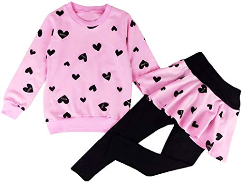 DDSOL Toddler Girls Clothing Set School Outfit Kids Heart Print Sweatshirt Ruffle Pant Skirts for 5 6 Years