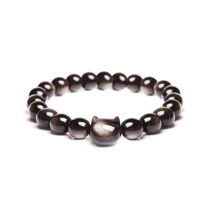 Money Attraction Cat Bracelet - Black Obsidian Women Bracelets -Wealth Prosperity Abundance Stone Bead Bracelet, Entrepreneur Business Luck Beaded Bracelets,Spiritual Mood Energy Cute Protection Stretch Bracelet,Health Good Luck Feng Shui Bracelets For Women Gifts For Women (Bead Cat Face)
