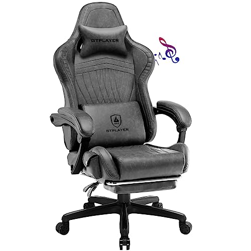 GTPLAYER Chair Computer Gaming Chair (Leather, Grey)