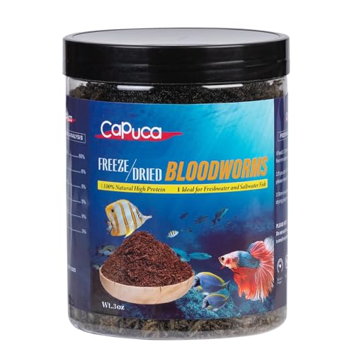 Freeze Dried Blood Worms for Fish 3 OZ - 100% Natural BloodWorms Fish Food for Freshwater Saltwater Tropical Fish Betta Cichlid Goldfish Guppy