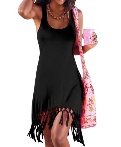 pinziko Women's Beachwear Sundress Sleeveless Beach Dresses for Women Cover Ups for Swimwear Black