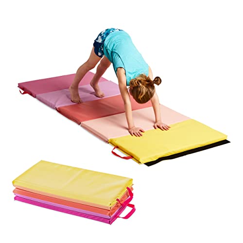 HearthSong 5-Panel Colorful Sun Folding Kids' Gymnastics Tumbling Mat for Active Play, with Carrying Handles, 77 Inches Long x 30 Inches Wide, Sun