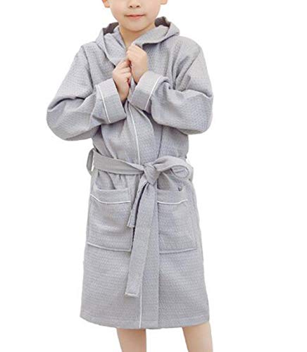 Suplove Children's summer cotton bathrobe boy girl Hooded hot spring swimming Sleeping robe (XXL(8-11 Years), Gray Hooded)