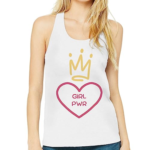 Girl Pwr Women's Racerback Tank - Women Power Tank Top - Printed Workout Tank - White, L