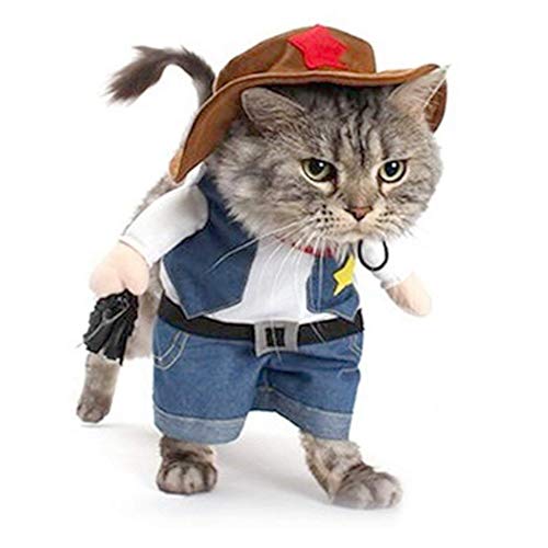 NACOCO Cowboy Dog Costume with Hat Dog Clothes Halloween Costumes for Cat and Small Dog (Small) Blue