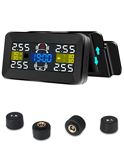 2023 Upgrade Tire Pressure Monitoring System 【Detached Bracket】 Wireless Solar TPMS Monitor System Accuracy 0.01Bar Installed on Windowshield Real-Time Display 22-87 PSI for Car RV SUV