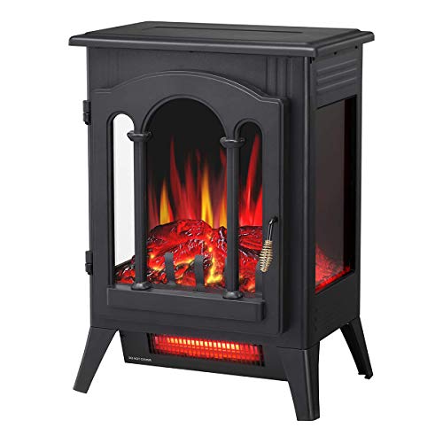 R.W.FLAME Infrared Electric Fireplace Stove, 16' Freestanding Fireplace Heater, Realistic Flame Effects, Adjustable Brightness and Heating Mode, Overheating Safe Design, 1000W/1500W, Black