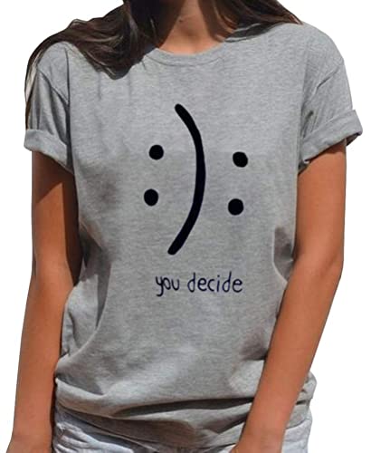 BLACKMYTH Women's T-Shirts Cotton Funny Grahpic Design Casual Short Sleeve Top Tees Grey Medium