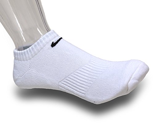 NIKE Unisex Performance Cushion No-Show Training Socks (3 Pairs), White/Black, Large