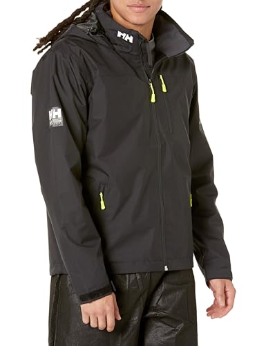 Helly Hansen Men's Crew Hooded Midlayer Fleece Lined Waterproof Raincoat Jacket, 990 Black, X-Large