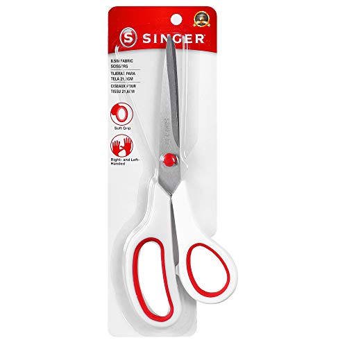 SINGER Fabric Scissors with Comfort Grip, 1-pack, Red & White
