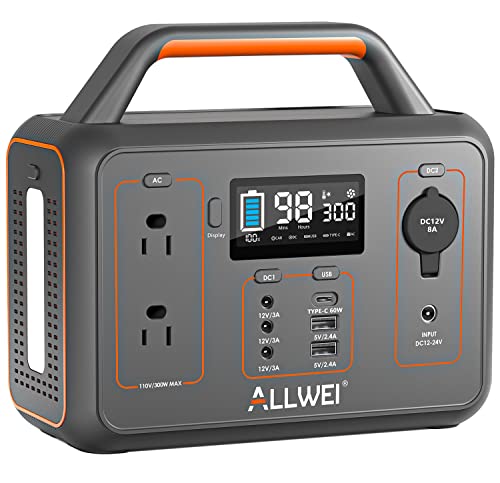 ALLWEI Portable Power Station 300W(Peak 600W), 280Wh Solar Generator with USB-C PD60W, 110V Pure Sine Wave AC Outlet, 78000mAh Backup Lithium Battery for CPAP Outdoor Camping Travel Emergency Home Use