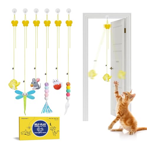 Potaroma Interactive Cat Feather Toys 6 Pcs, Cat Teaser Retractable, Hanging Cat Toys Indoor Kitten Play Chase Exercise, Mental Physical Stimulation for All Breeds and Species