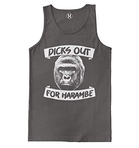 Dicks Out for Harambe - Gorilla RIP Meme Men's Tank Top (Charcoal, Large)