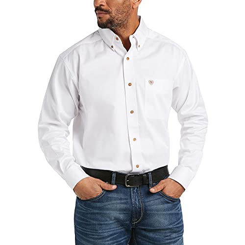 Ariat Mens Solid Twill Classic Fit - Long Sleeve Western Button-down Shirt, White, XX-Large US