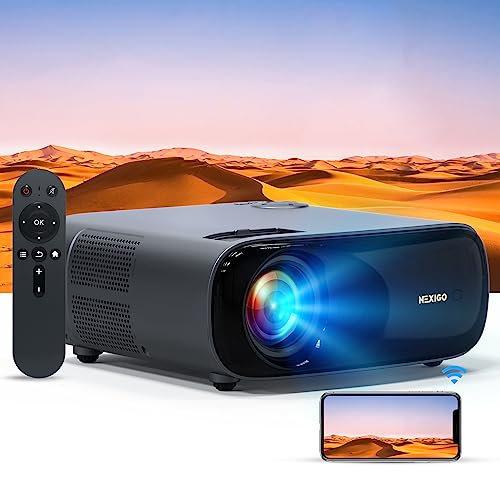 NexiGo PJ40 Projector with WiFi and Bluetooth, Native 1080P, 4K Supported, Projector for Outdoor Movies, 300 Inch, Zoomable, 20W Speakers, Home Theater, Compatible w/TV Stick, iOS, Android (Black)