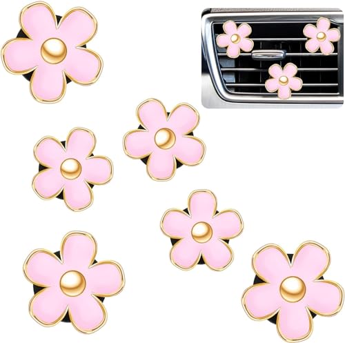 6 Pieces Daisy Car Decoration Flower Air Vent Clip Air Conditioning Outlet Air Freshener Clip Car Interior Decor Charm Colorful Car Interior Accessories for Girls Women
