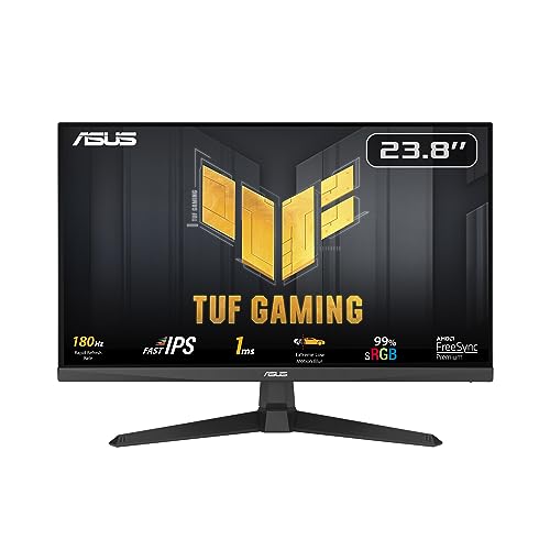ASUS TUF Gaming 24” (23.8 inch viewable) 1080P Monitor (VG249Q3A) - Full HD, 180Hz, 1ms, Fast IPS, Extreme Low Motion Blur, FreeSync Premium, Speakers, DisplayPort, HDMI, Variable Overdrive, 99% sRGB