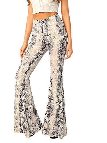 WDIRARA Women's High Waist Casual Snakeskin Long Pants Stretchy Flare Trousers Multicolor M