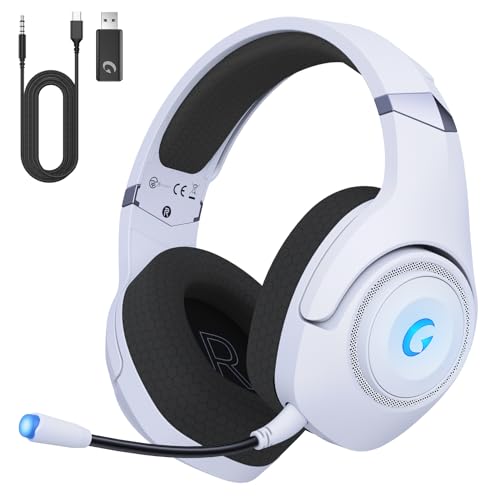 KAPEYDESI Wireless Gaming Headphones, 2.4GHz USB Gaming Headphones for PS5, PS4,Switch,PC,Mac with Bluetooth 5.2, 40H Battery, ENC Noise Canceling Microphone, 3.5mm Wired Jack for Xbox Series (White)