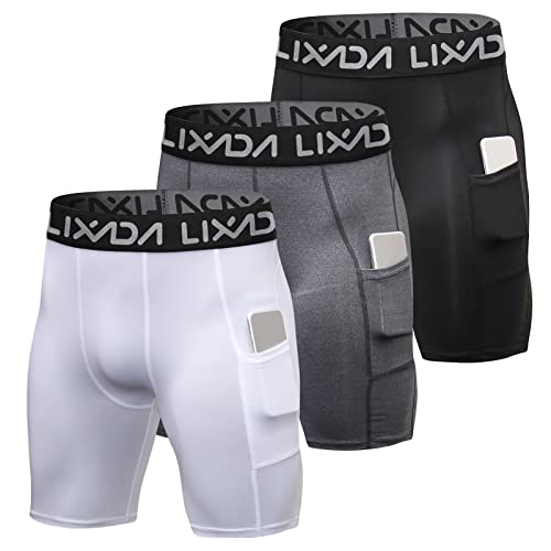 Lixada Men's Compression Shorts Pants 3Packs, Performance Sports Baselayer Cool Dry Tights Active Workout Underwear