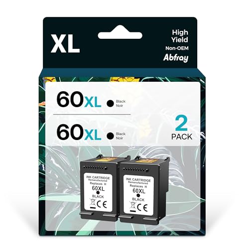 Abfray Remanufactured 60XL Black Ink Cartridge High Yield Compatible for HP 60 XL Ink Work with HP PhotoSmart C4780 C4680 C4795 D110 D110a Deskjet F4480 F4440 F2430 Envy 110 120 111 Printer (2 Pack)