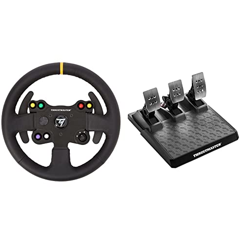 THRUSTMASTER Leather 28GT Wheel Add-On (PS5, PS4, XBOX Series X/S, One, PC) & T-3PM Racing Pedals (PS5, PS4, Xbox Series X/S, One and PC)