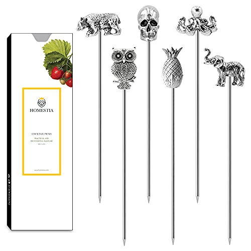 Homestia Cocktail Picks for Drinks, 4.7' Cocktail Toothpicks Metal Cocktail Garnish Skewer, 6Pcs Fancy Olive Martini Picks, Vintage Cocktail Pins Cocktail Accessories for Drinks