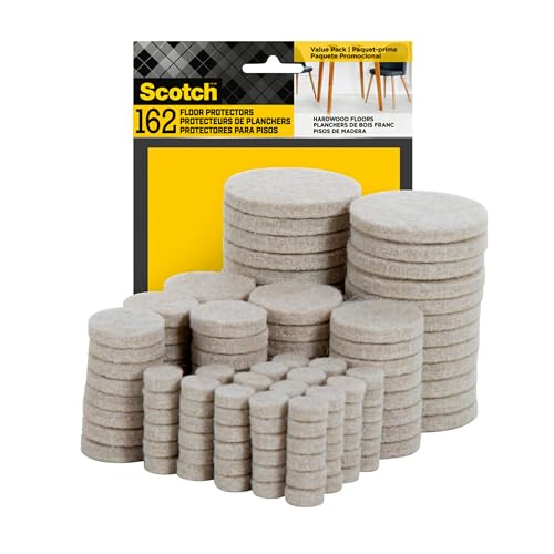 Scotch Felt Pads 162 PCS Beige, Felt Furniture Pads for Protecting Hardwood Floors, Round, Assorted Sizes Value Pack, Self-Stick design, Protecting from nicks, dents and scratches (SP845-NA)