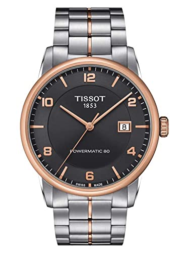 Tissot mens Luxury Stainless Steel Dress Watch Rose Gold 5N,Grey T0864072206700